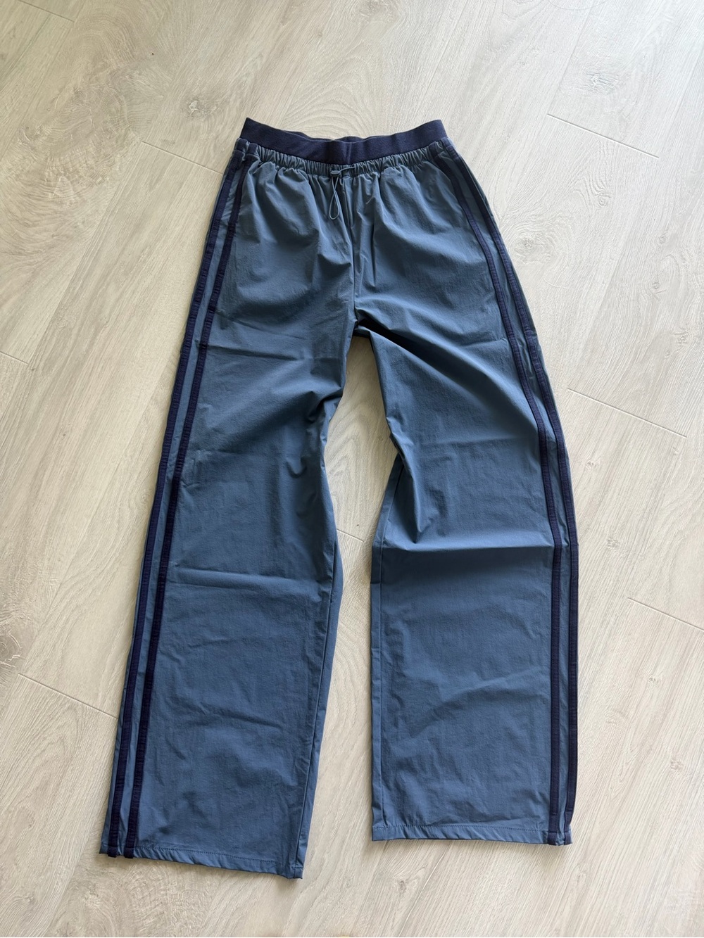 Garage Women’s Track Pants in Slate Blue with Navy Stripes